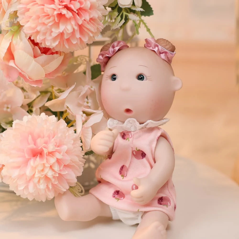 Cloveray Original 7 Inch Cute Soft Vinyl Baby Rebirth Doll Blue Polka Dot Jumpsuit Washable Baby Birthday Toy