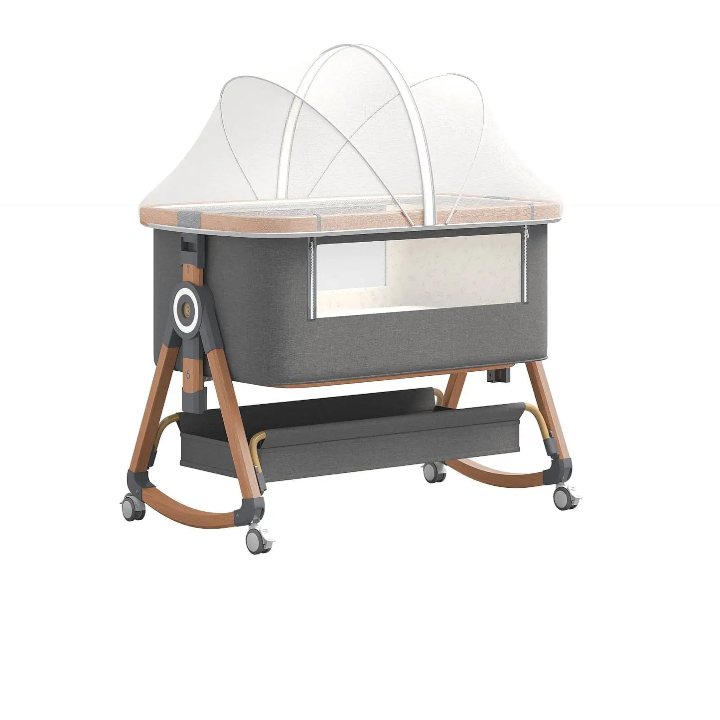3 in 1 Baby Bassinet,Bedside Sleeper with Storage Basket and Wheels,Portable Baby Crib with Mosquito Net, 6 Adjustable Height & Breathable Mesh,Easy to Fold
