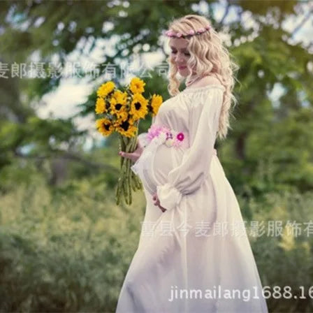 New Royal Style White Maternity Lace Dress Pregnant Photography Props Pregnancy maternity photo shoot long dress Nightdress