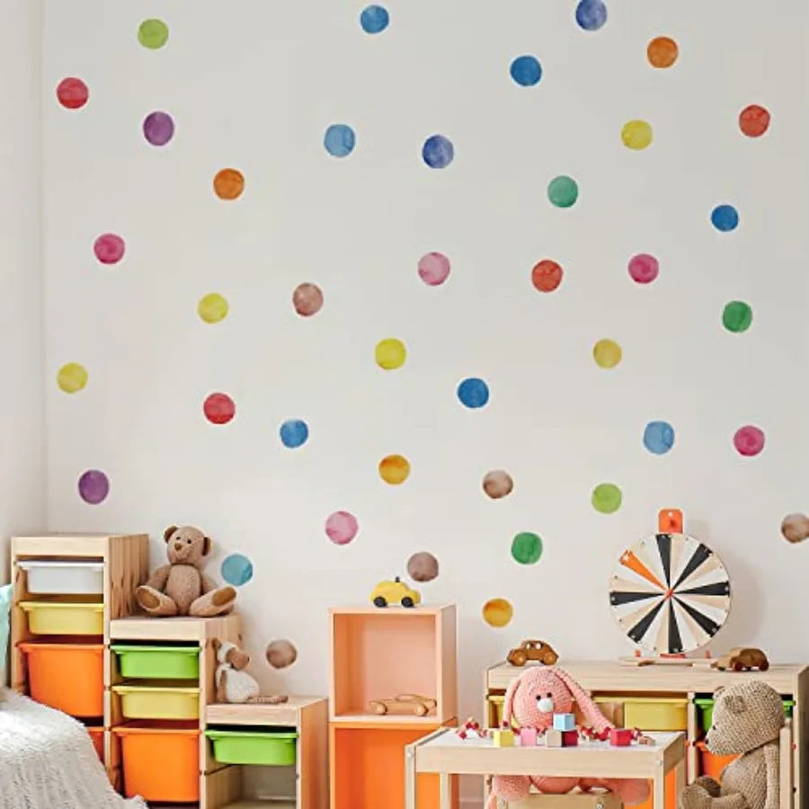 Colorful Polka Dot Wall Decals Watercolor Dots Wall Sticker for Baby Girls Teens and Nursery Room