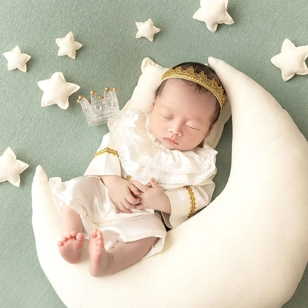 Newborn Boy Photography Outfit Noble Prince Costume Headgear Set Crystal Crown Photoshoot Accessories Studio Infant Photo Props
