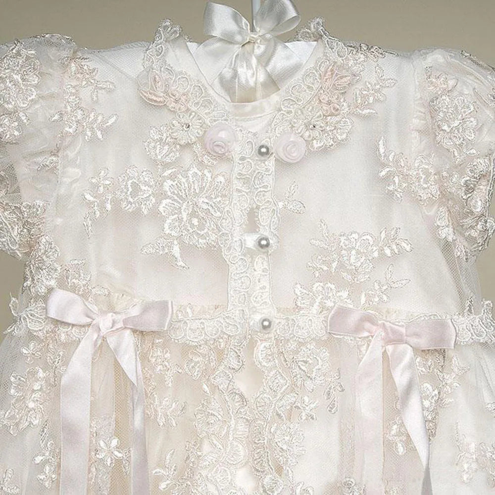 Vintage Embroidery Baby Girl Baptism Dress 1st Year Birthday Party Wedding Christening Gown Infant Toddler Clothing 3 pcs Set