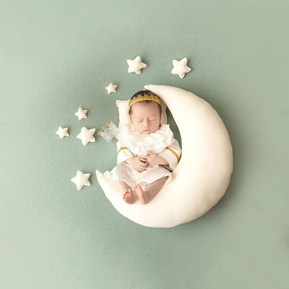 Newborn Boy Photography Outfit Noble Prince Costume Headgear Set Crystal Crown Photoshoot Accessories Studio Infant Photo Props