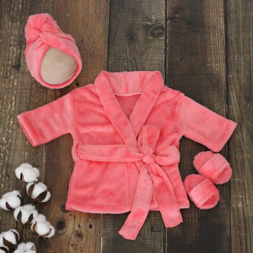 Newborn Baby Photography Prop Soft Fleece Scarf Bathrobes Slipper 3pcs Fotografia Costume Shooting Photoshoot Props Clothing