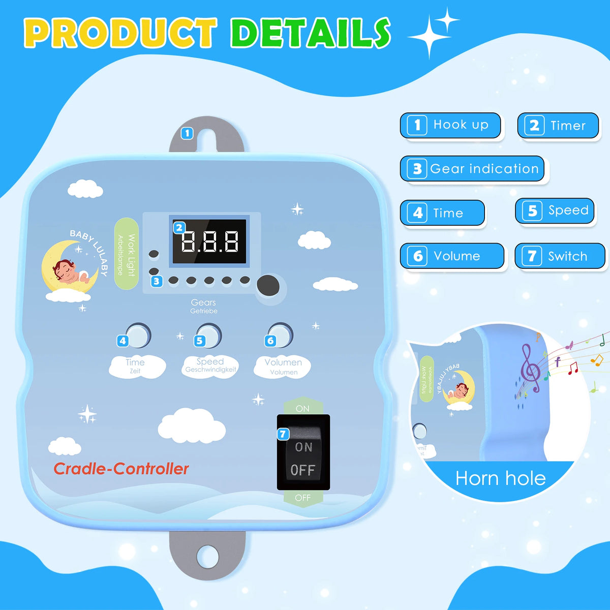 Electric Baby Swing Controller, 2-Piece Spring and Remote Control Motor Spring Cradle Adjustable Timer Up to 20kg  Baby Cradle