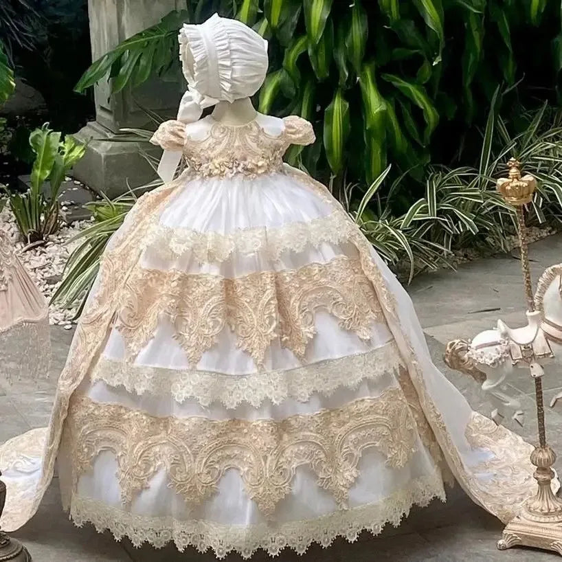 Flower Girl Dresses Sequins For Wedding Lace Appliques Floor Length Baby Girl Birthday Banquet First Communion Gowns Customized
