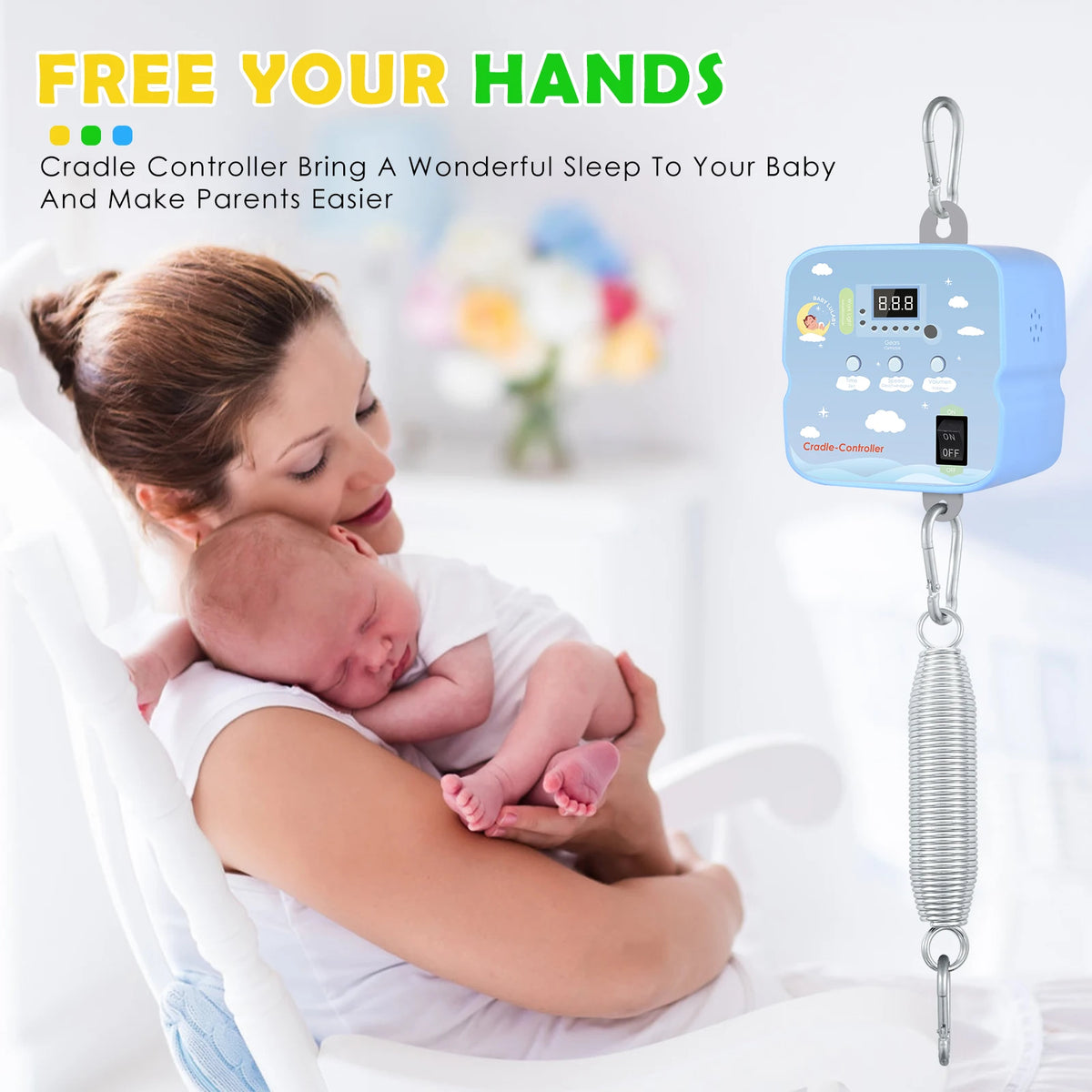 Electric Baby Swing Controller, 2-Piece Spring and Remote Control Motor Spring Cradle Adjustable Timer Up to 20kg  Baby Cradle