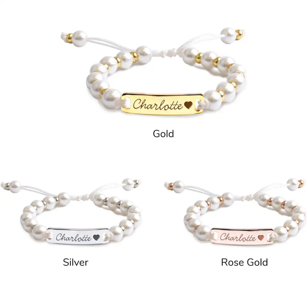 DUOYING Handmade Braided Cord Baby Name Pearl Bracelet Personalized Engraved Letter Bar Bangles Adjustable Jewelry For Gift
