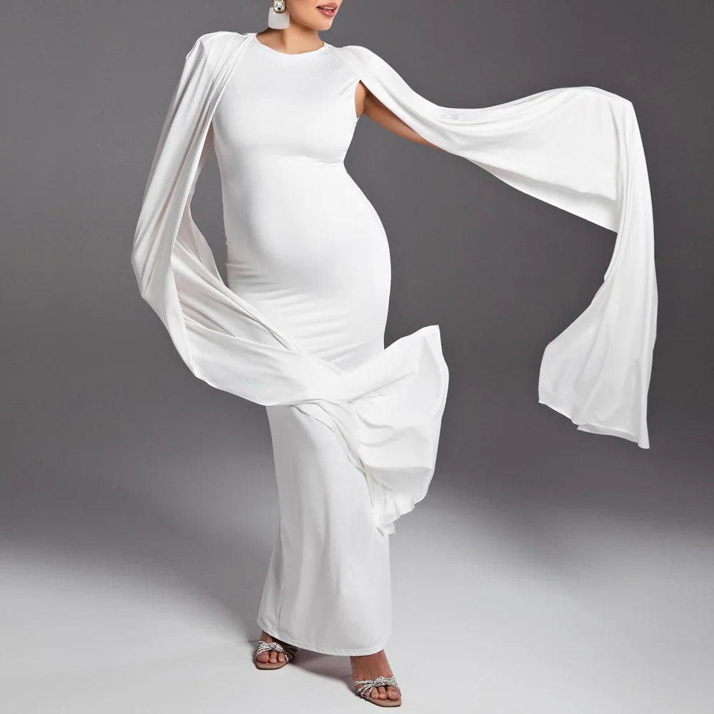 Solid Color Elegant Slim Fit Maternity Dress Elastic Fabric Evening Gown For Pregnant Women Photography Dress For Women