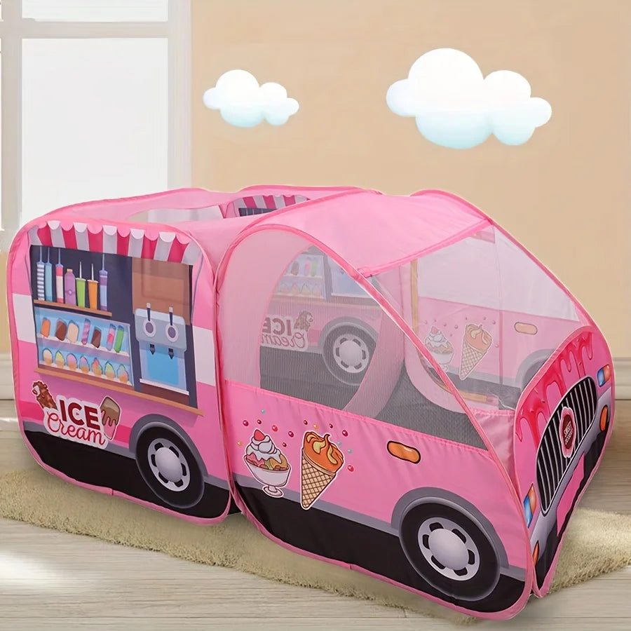 Portable Indoor Outdoor Play Tent for Kids Pink Dessert Truck No Assembly Needed Storage Bag Role Play Imaginative Gifts