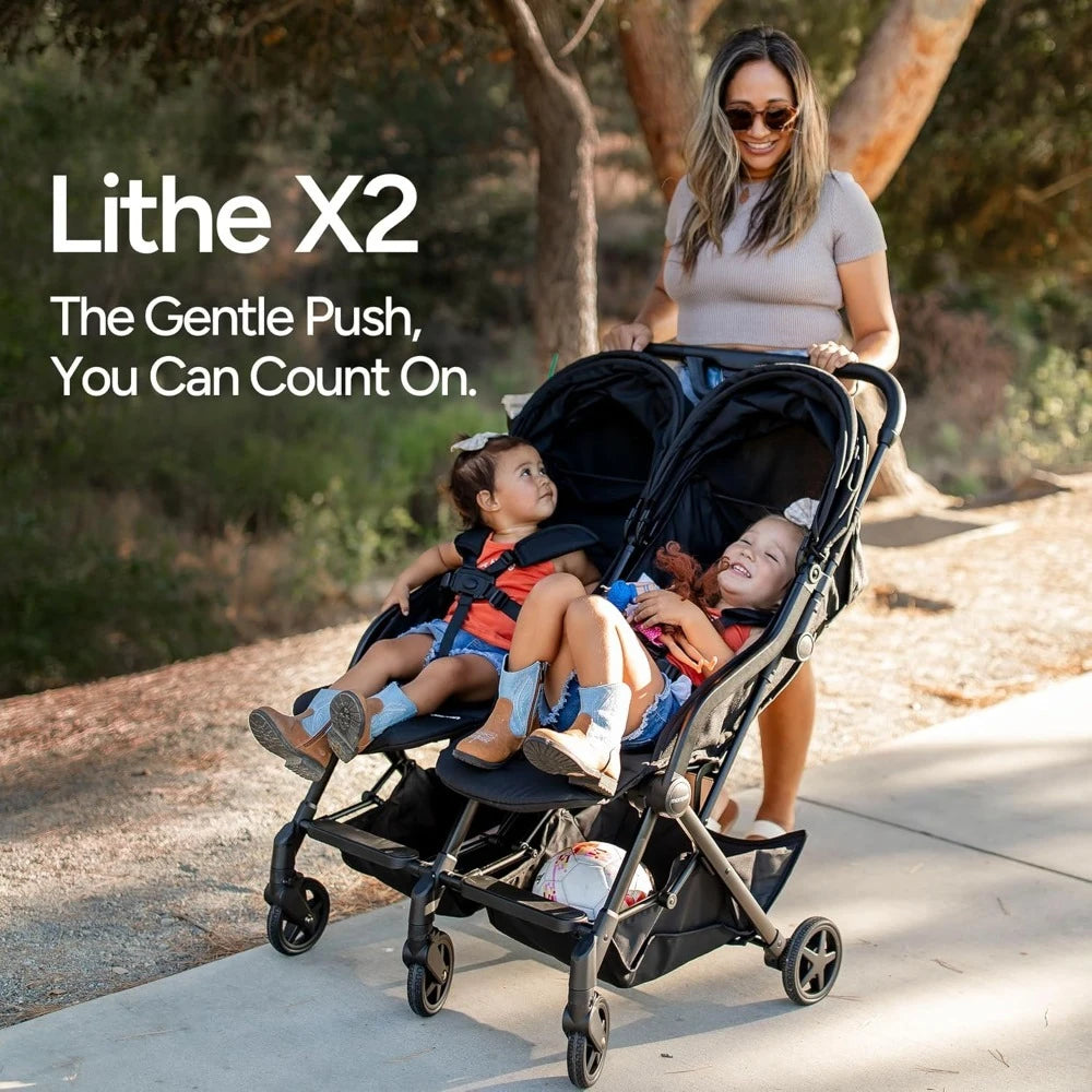 Lithe Double Stroller Lightweight Side by Side Stroller for Infant and Toddler Easy Fold Compact Umbrella Stroller with UPF50