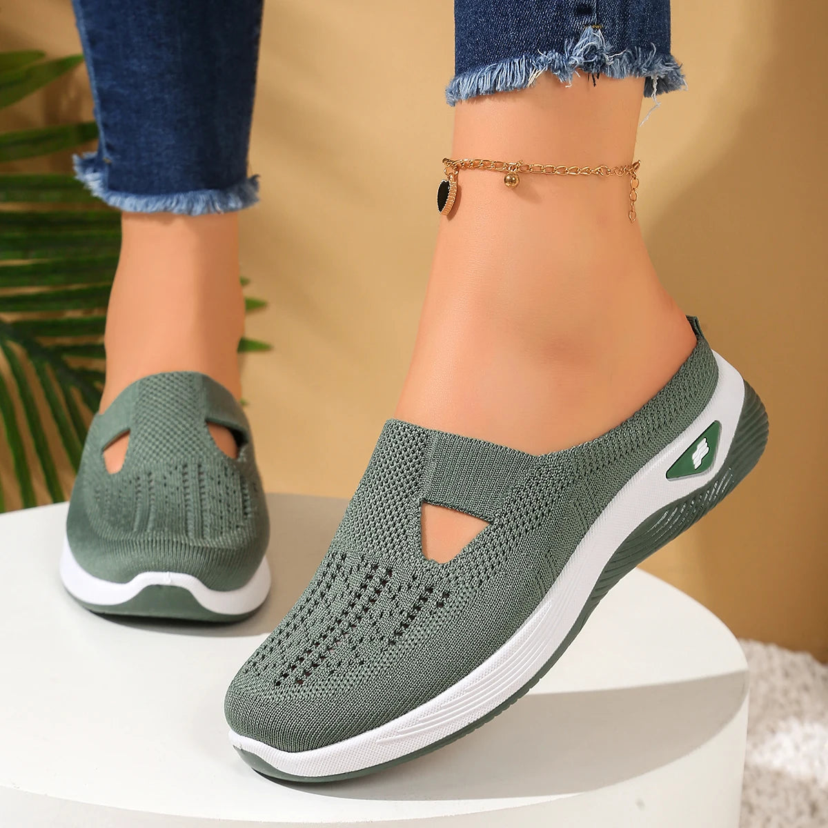 Women Summer Half Slippers Breathable Vent Comfortable Indoor House Shoes Non Slip Flat Sandals