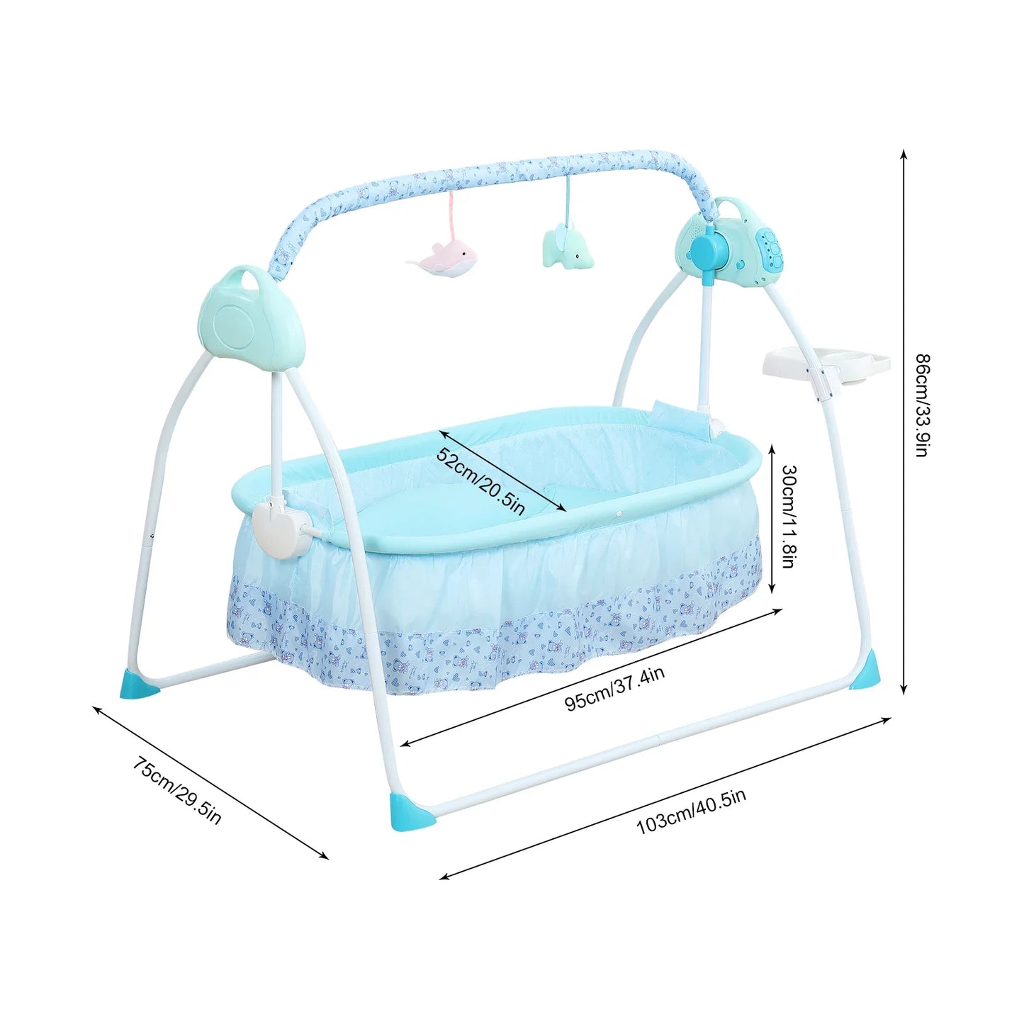 0-18 MonthsInfant Bed Auto Swing with Music, 25KG/55LBS Capacity, Electric Baby Crib Cradle, Foldable Baby Bassinet, (Blue)