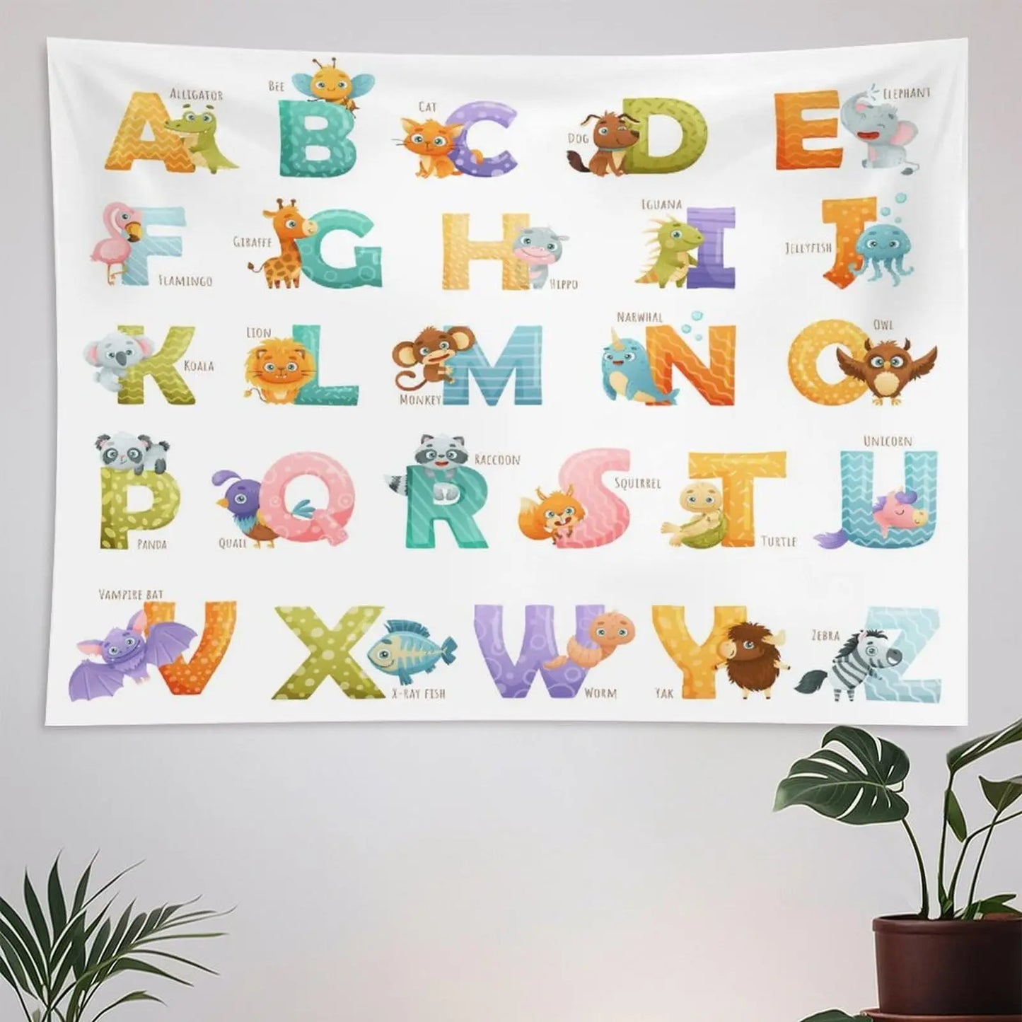 Alphabet Kids Learning Tapestry Wall Hanging Cartoon Animal Baby Boys Child Educational Tapestries Home Decor for Bedroom Living