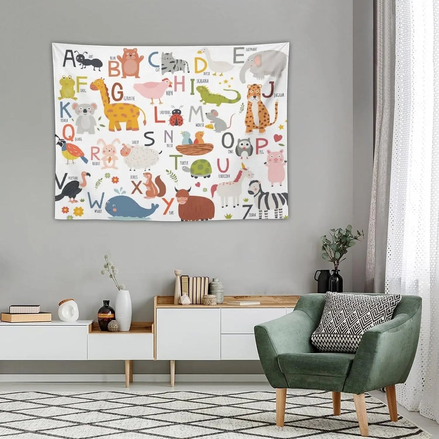 Alphabet Kids Learning Tapestry Wall Hanging Cartoon Animal Baby Boys Child Educational Tapestries Home Decor for Bedroom Living