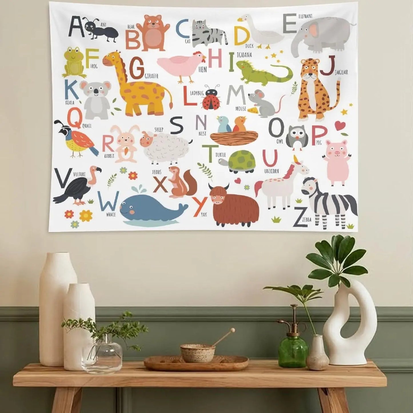 Alphabet Kids Learning Tapestry Wall Hanging Cartoon Animal Baby Boys Child Educational Tapestries Home Decor for Bedroom Living