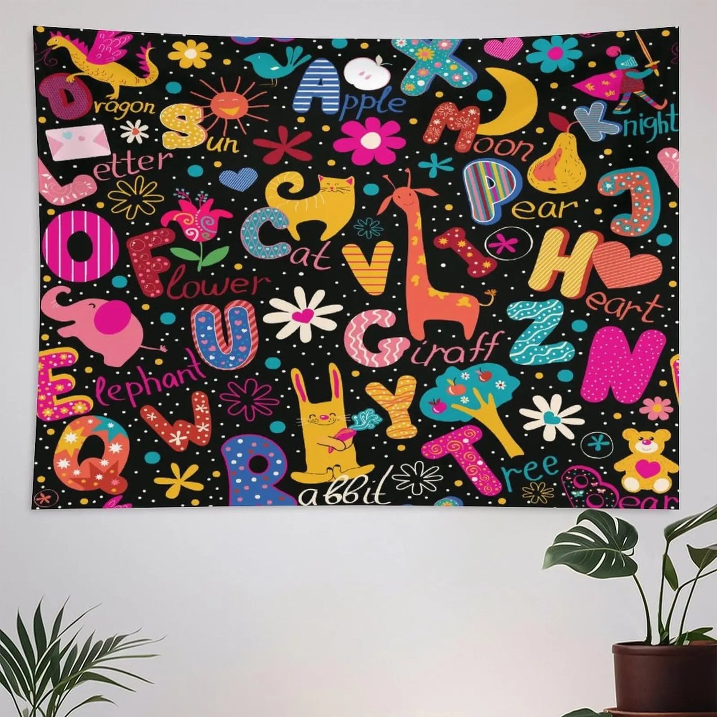 Alphabet Kids Learning Tapestry Wall Hanging Cartoon Animal Baby Boys Child Educational Tapestries Home Decor for Bedroom Living