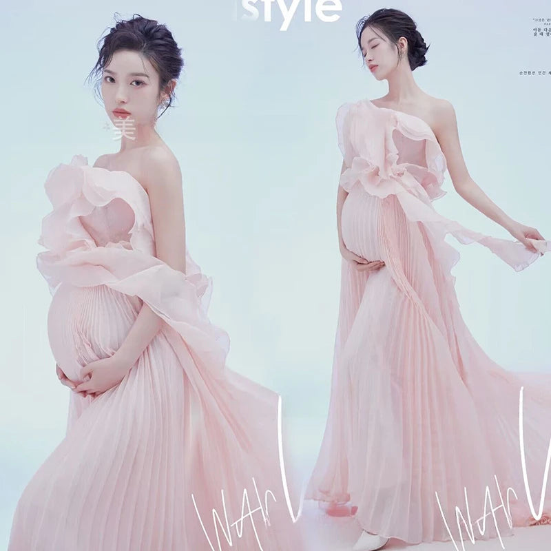 Women Photography Dresses Fairy Pink Maternity Dress Elegant Pregnancy Dress for Studio Shooting Clothing Photo Shoot Wedding