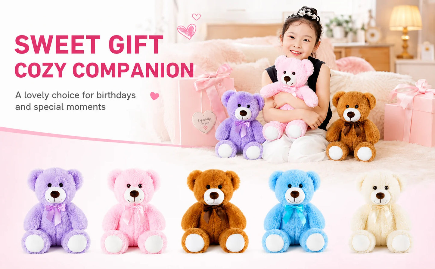 SNOWOLF Teddy Bear 13.5 Inch Stuffed Animals Plush Toys 3 Cream Stuffed Bears for Girls Perfect Gift for Girlfriend Birthday Gift Valentine's Gift
