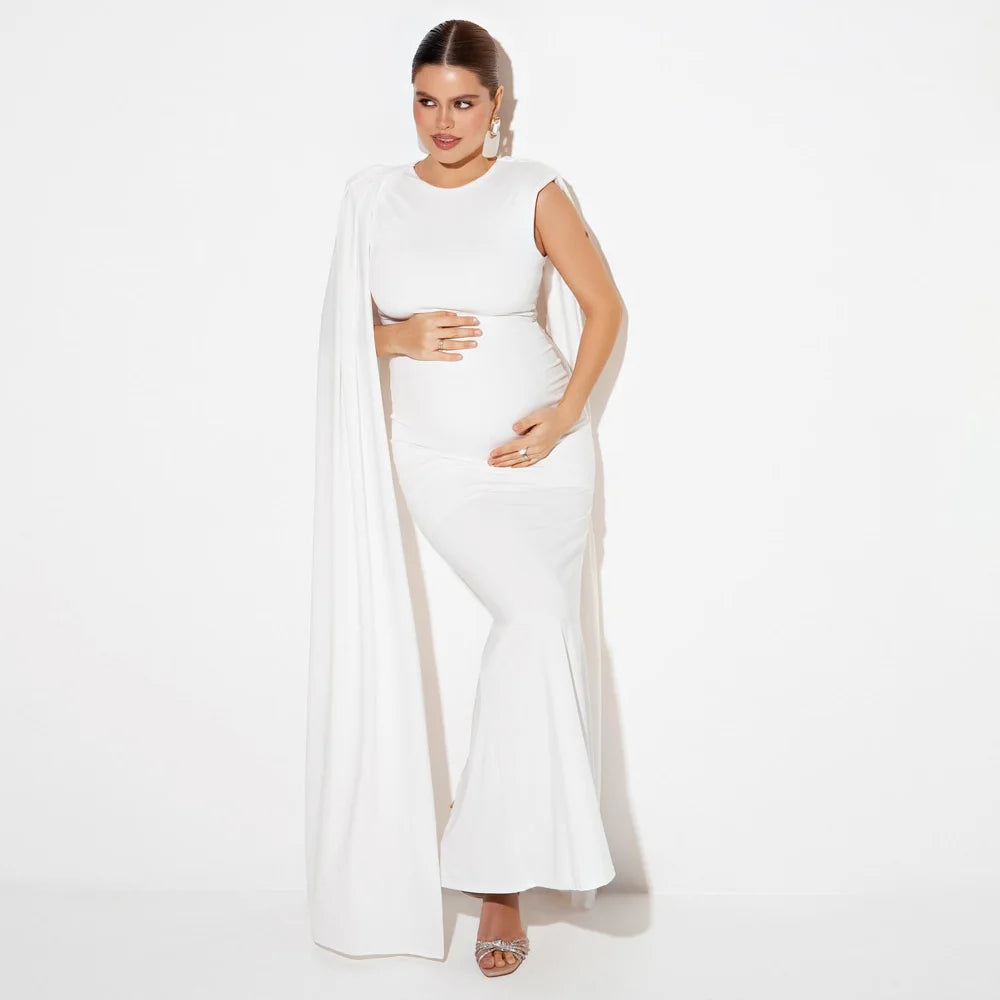 Solid Color Elegant Slim Fit Maternity Dress Elastic Fabric Evening Gown For Pregnant Women Photography Dress For Women
