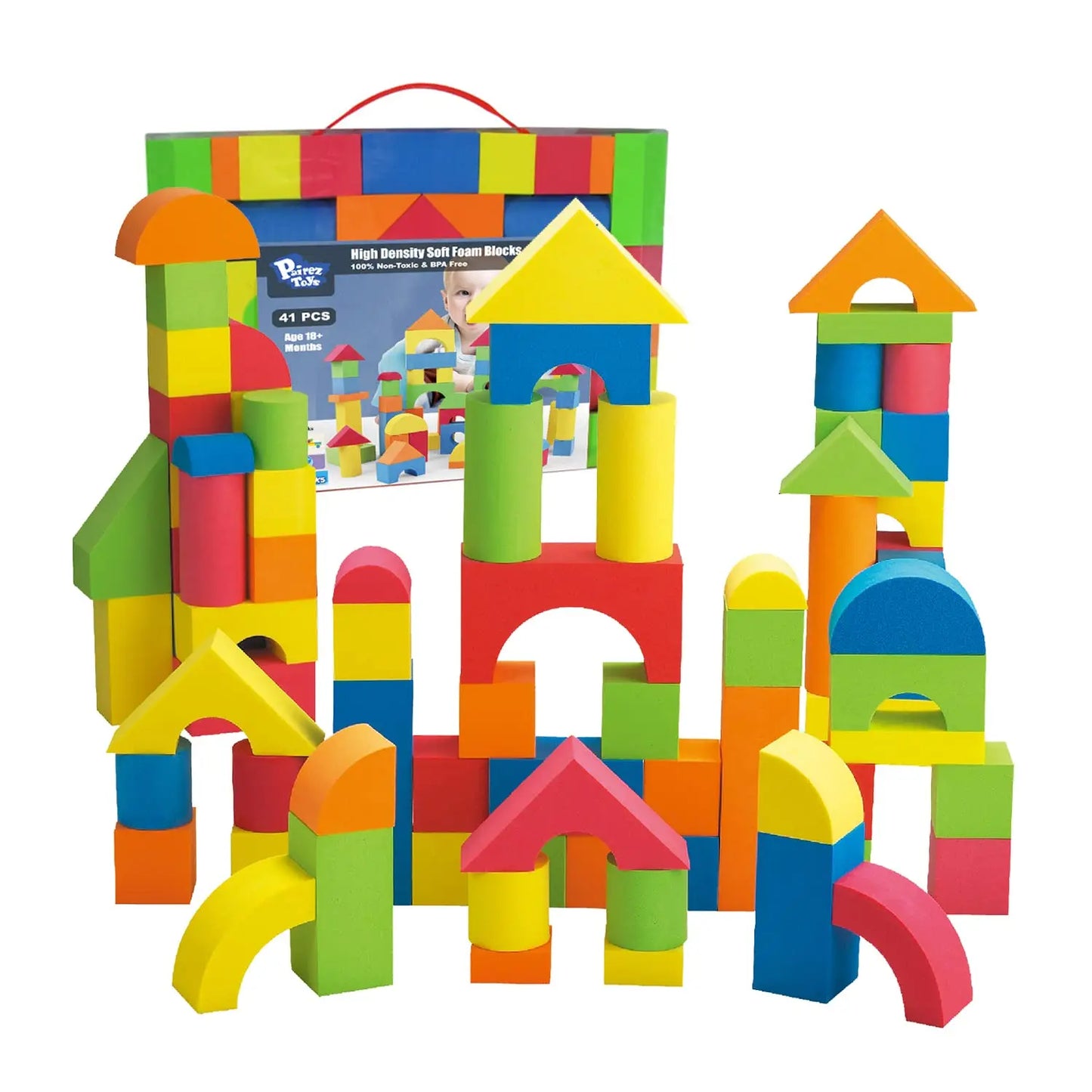 Virella Store Pairez Toys Foam Building Blocks for Toddlers 2-4, 41 Pieces EVA Soft Stacking Blocks, Baby Bath Foam Toy Set, Early Learning Construction Toys & Gifts for Kids, Boys & Girls 18+ Months