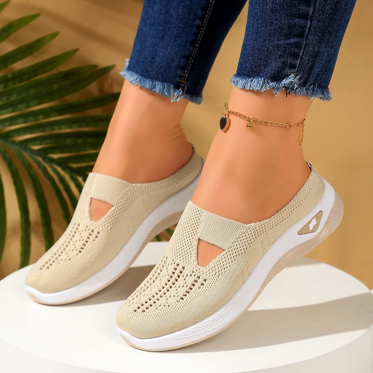Women Summer Half Slippers Breathable Vent Comfortable Indoor House Shoes Non Slip Flat Sandals
