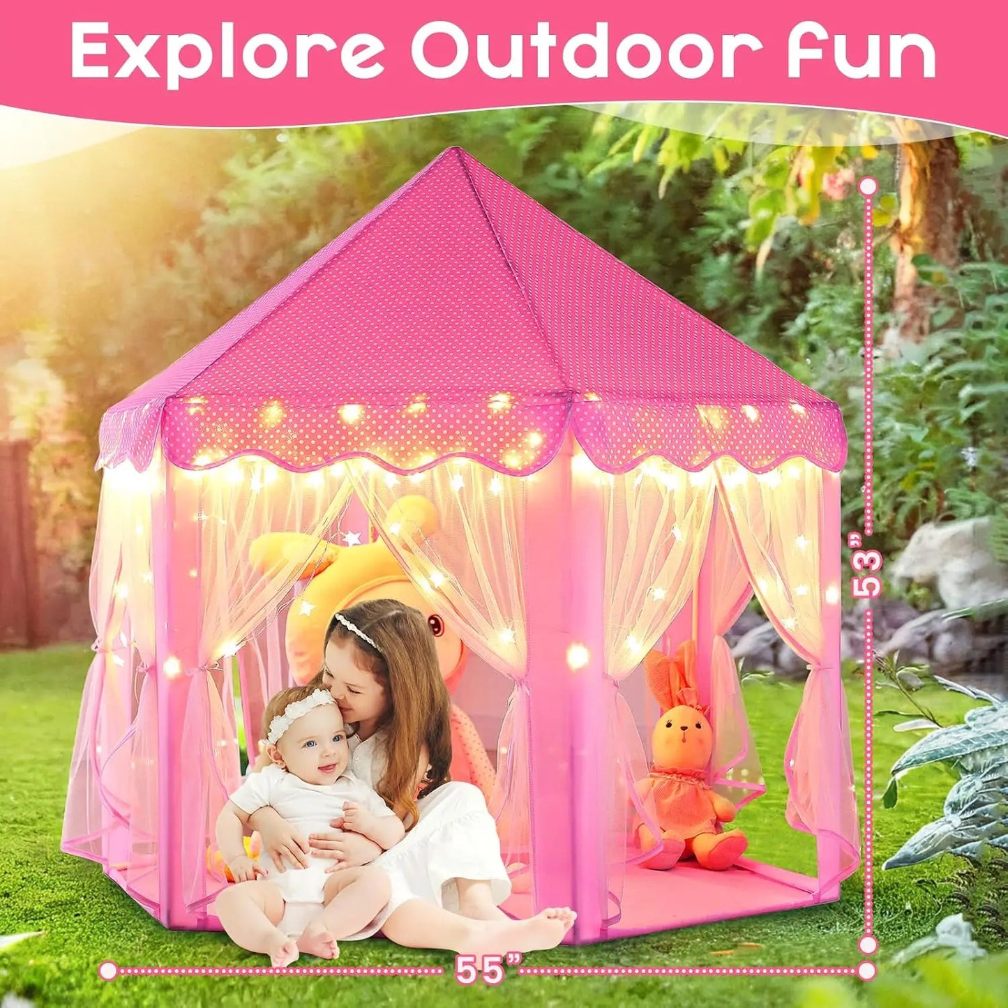 Virella Store Monobeach Princess Tent Girls Large Playhouse Kids Castle Play Tent with Star Lights Toy for Children Indoor and Outdoor Games, 55'' x 53'' (DxH)