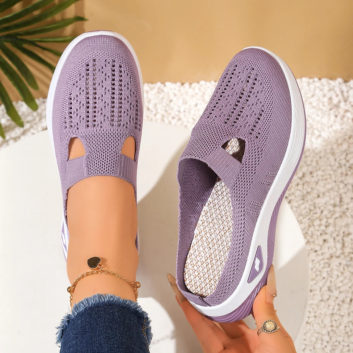 Women Summer Half Slippers Breathable Vent Comfortable Indoor House Shoes Non Slip Flat Sandals