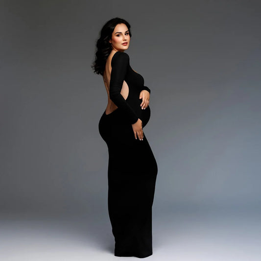Solid Elegant Women Maxi Dress Backless Slim Fit Elastic Maternity Photography Dresses Photo Shoot Photography Dress For Women
