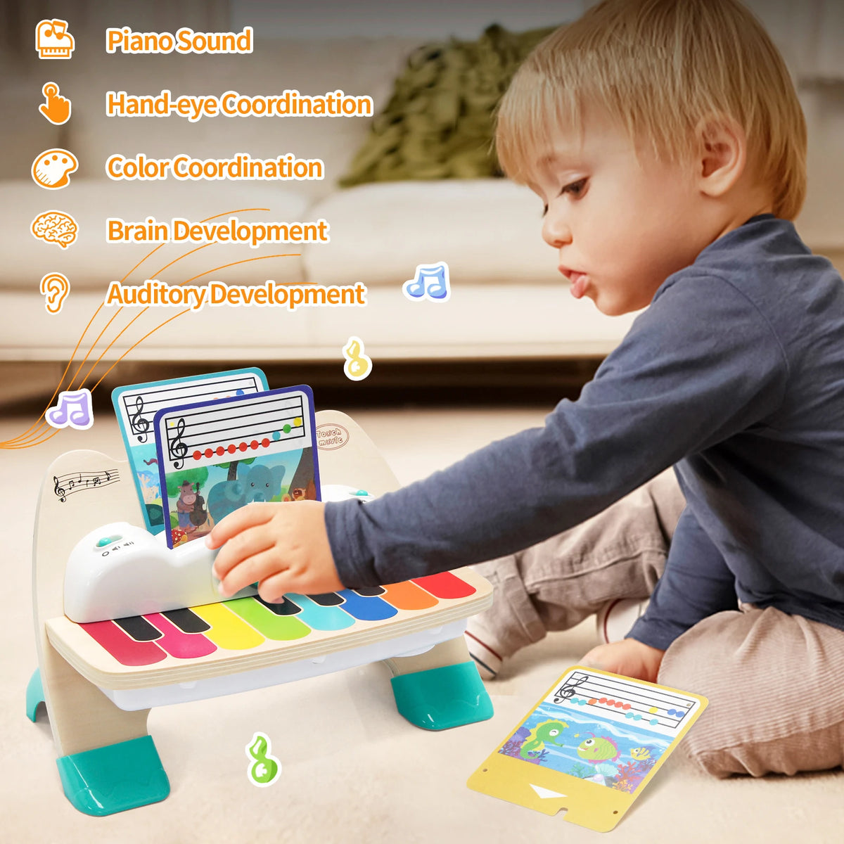 Wooden Touch Play Piano with Light & Music insert socre Music Score early learning Educational Toys Baby Gifts Instrument Toy