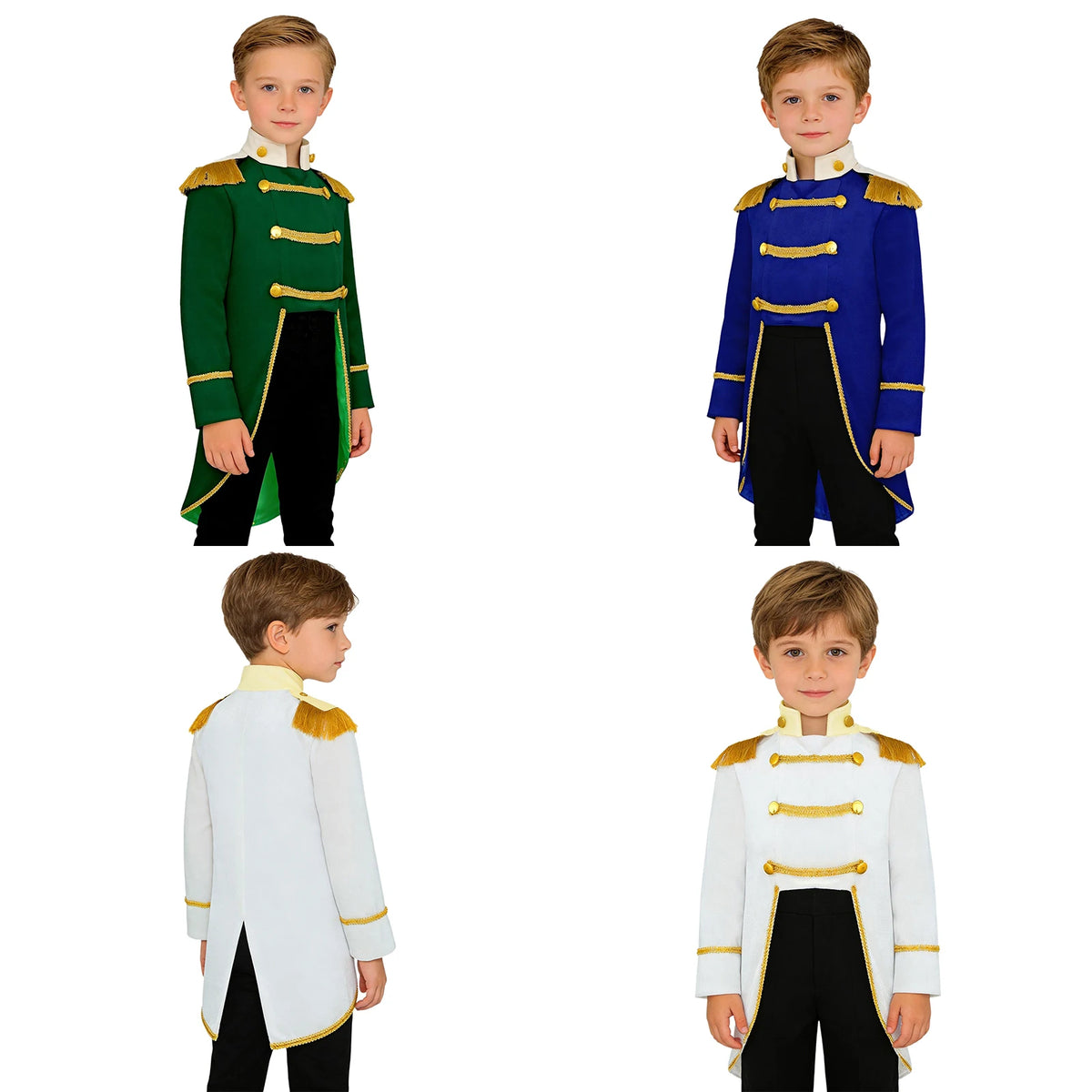 Boys Halloween Prince King Knight Costume Long Sleeve Gold Fringe Velvet Tailcoat Theme Party Royal Court Role Play Clothes
