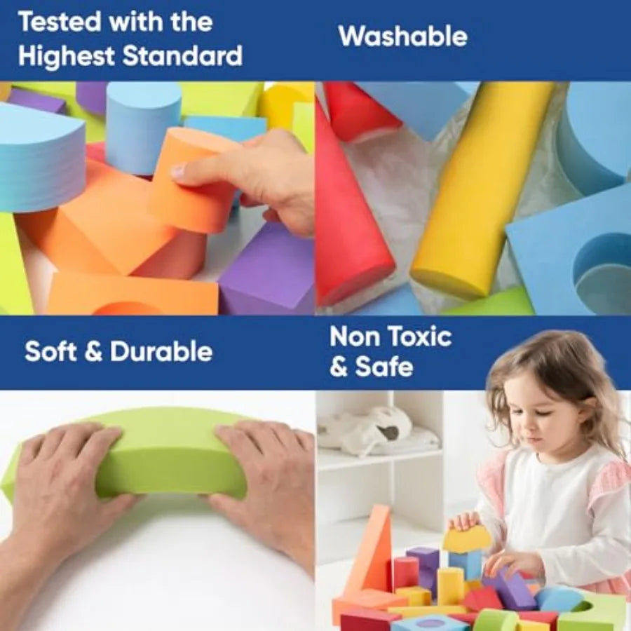 Set of 34 Large Foam Blocks for Toddlers - Stacking Soft Blocks for with Shapes and Colors Learning - Construction Building Pre