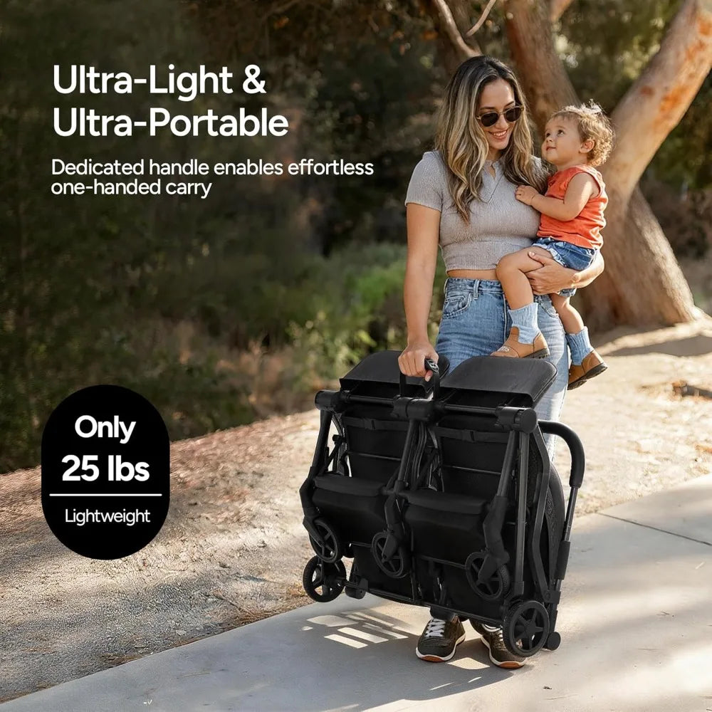 Lithe Double Stroller Lightweight Side by Side Stroller for Infant and Toddler Easy Fold Compact Umbrella Stroller with UPF50